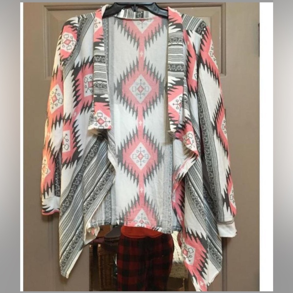 Kids XL Grey/White/Pink Knit Duster Jacket